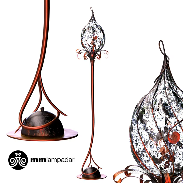 Artistic Decorative Floor Lamp With Wrought Iron Frame And Glass Shade Design 3d model 