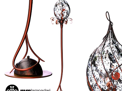 Artistic Decorative Floor Lamp With Wrought Iron Frame And Glass Shade Design 3d model