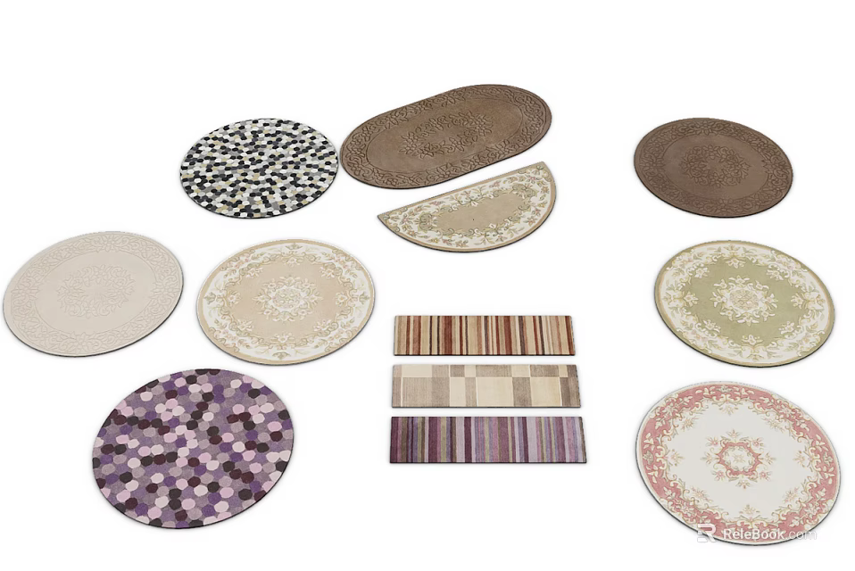 Stylish Round Rugs With Various Patterns And Different Designs For Home Decor 3d model 