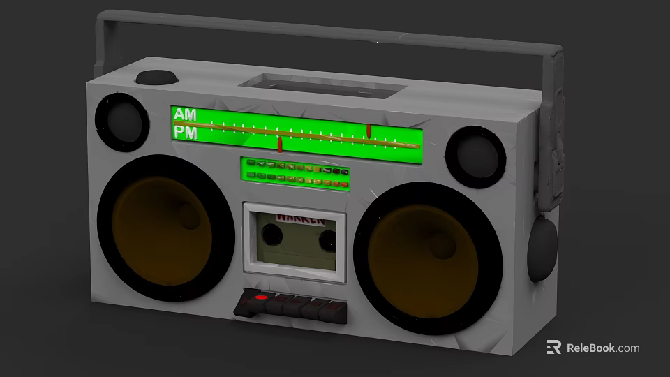 Retro Radio Cassette Player With AM FM Radio Green Display And Large Speakers 3d model 
