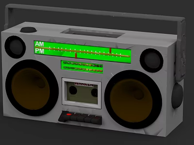 Retro Radio Cassette Player With AM FM Radio Green Display And Large Speakers 3d model