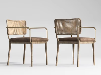 Modern Leisure Chairs With Woven Backrests Metal Armrests And Wooden Legs 3d model
