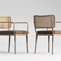 Modern Leisure Chairs With Woven Backrests Metal Armrests And Wooden Legs