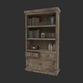 Vintage Wooden Bookcase With Shelves Books Vase Photo Frame And Drawers