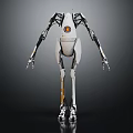 Futuristic Robot Character With Long Mechanical Limbs Orange Emblem And Metallic Texture