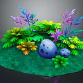 Cartoon Scene With Vibrant Colorful Plants And Blue Spotted Eggs On Green Ground