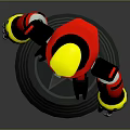 Red And Black Robot Character With Yellow Accents 3D Model Figurine On Transparent Base