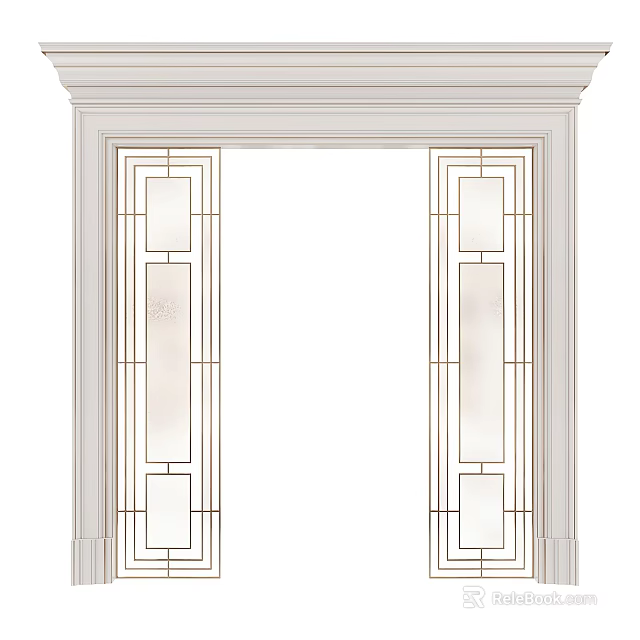 Modern White Decorative Door Frame With Geometric Glass Panels Design And Decor Elements 3d model