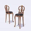 Elegant Wooden Bar Stools With Carved Legs And Black Leather Seats