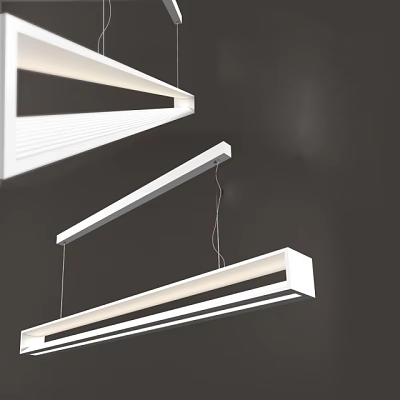 Modern Geometric Chandeliers with White Linear Design and Minimalist Ceiling Hanging 3d model