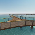 Winding Scenic Wooden Boardwalk Bridge Extending Over Turquoise Water Surface