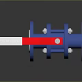 Blue Flanged Ball Valve With Red Handle And Metal Reflective Surface