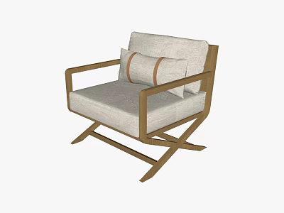 Modern Single Sofa With Wooden Frame Light Gray Cushion And Brown Striped Pillows 3d model