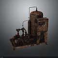 Rusty Industrial Machinery Setup With Tank Pipes And Mechanical Device