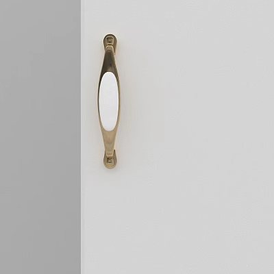 Modern Gold Metal Door Handle With Sleek Polished Surface On White Door Panel 3d model