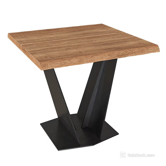 Modern Dining Table With Square Wooden Top And Black Metal V Shaped Legs 3d model 