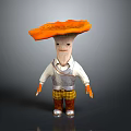 Cartoon Mushroom Character With Orange Cap White Shirt Gray Vest And Plaid Shorts