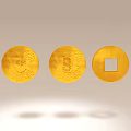 Three Pieces Of Gold Ornamental Jewelry With Round Shape Engraved Patterns And Square Hole