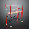 Red Metal Scaffolding With Wooden Platform And Stable Support Structure 3d model