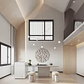 Modern Minimalist Tea Room Interior With Table Chairs And Decor