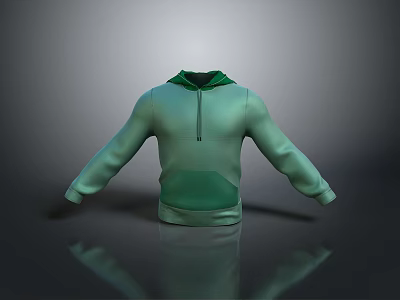 Green Hooded Sweatshirt With Zipper Front Long Sleeves And Casual Daily Wear Design 3d model