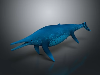 Blue Ichthyosaur With Long Snout And Fin Like Limbs 3D Model On Dark Surface 3d model