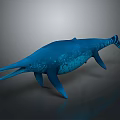 Blue Ichthyosaur With Long Snout And Fin Like Limbs 3D Model On Dark Surface