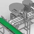 Automated Industrial Conveyor System With Green Belts And Metal Frame Structure