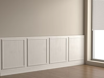 White Paneled Wainscoting in Modern Room With Beige Wall Wooden Floor and Window 3d model
