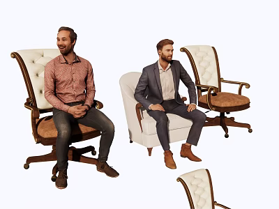 Stylish Office Chair Models With Tufted Upholstery And Wooden Swivel Base 3d model