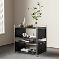 Stylish Living Room Storage Shelf With Metal Frame Black Shelves Potted Plant Vase And Books