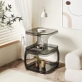 Modern Glass Side Table with Two Tiered Design Near White Sofa and Green Plant