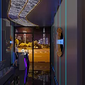 Modern Urban Bar Interior With Neon Lights City View And Stylish Seating Area