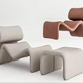 Modern Leisure Chairs With Curved Silhouette In Beige And Brown Tones And Matching Ottoman