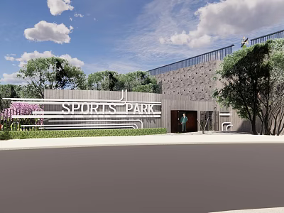 Sports Park Scenic Landscape With Modern Architectural Entrance Green Trees And Clear Sky 3d model