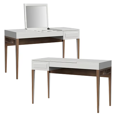 Modern Dressing Table With White Top Wooden Legs Drawers And Mirror 3d model