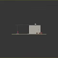 Small Building Model With Blue Roof White Walls Windows And Red Elements On Platform Base