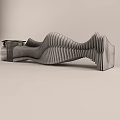 Artistic Wooden Public Chair With Wavy Layered Structure And Modern Design