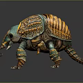 Fantasy Creature Character Featuring Elephant Beetle Hybrid With Blue Yellow Intricate Exoskeleton