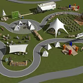 Aerial View of Illuminated Campsite With Multiple Tents RVs And Outdoor Gathering Areas