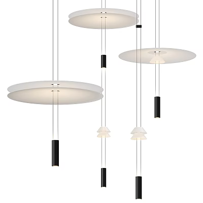 Modern Circular Ceiling Pendant Lights With White Shades And Black Rods For Home Interior Design 3d model
