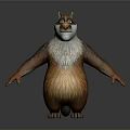 Cartoon 3D Animal Model With Brown White Fur Orange Paws Friendly Expression And Standing Pose