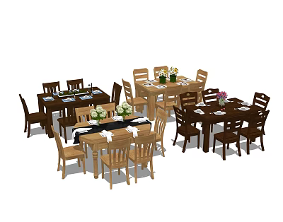 American Dining Table and Chair Combination Solid Wood Table and Chair Dining Table Tableware 3d model