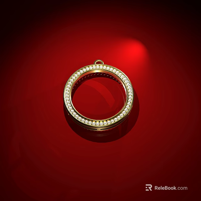 Elegant Gold Circular Pendant With Sparkling Diamond Encrusted Rim 3d model 