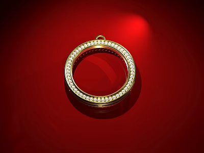 Elegant Gold Circular Pendant With Sparkling Diamond Encrusted Rim 3d model