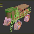 Golden Functional Vehicle With Ladder And Large Wheels 3d model