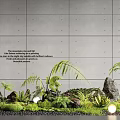 Natural Indoor Landscape Interior Design With Gray Wall Ferns Stones And Small Lights