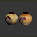 Decorative Ceramic Vases With Yellow Red Gradient And Oriental Patterns 3d model