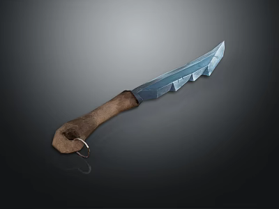 Sharp Blue Serrated Bladed Weapon With Wooden Handle And Ring Design 3d model