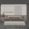 Modern Bedroom Interior Design With Bed Bedside Tables Headboard Wall Ceiling Light And Rug 3d model
